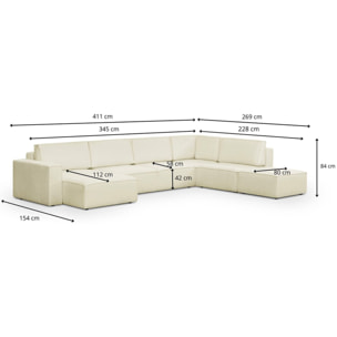 Canapé d'angle droit convertible 8+1 places en tissu bouclé - HARPER MOD