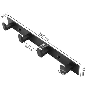Appendiabiti da parete minimal a 4 ganci nero
