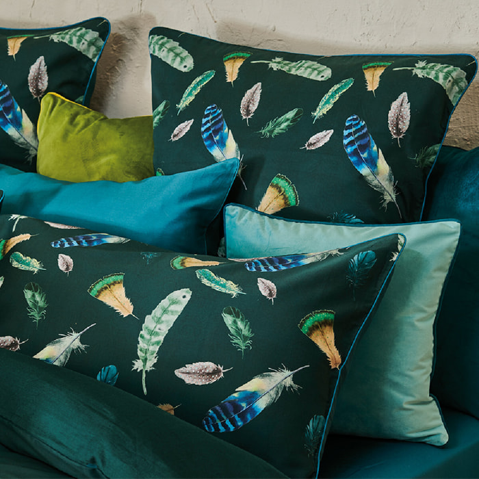 Taie d'oreiller satin de coton imprimé vert Feathers green