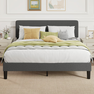 Somier 160x200 cm con Cabecero Ajustable, Estructura de Cama, Tapizado en Pana, Láminas de Madera, Fácil de Montar, Gris Oscuro