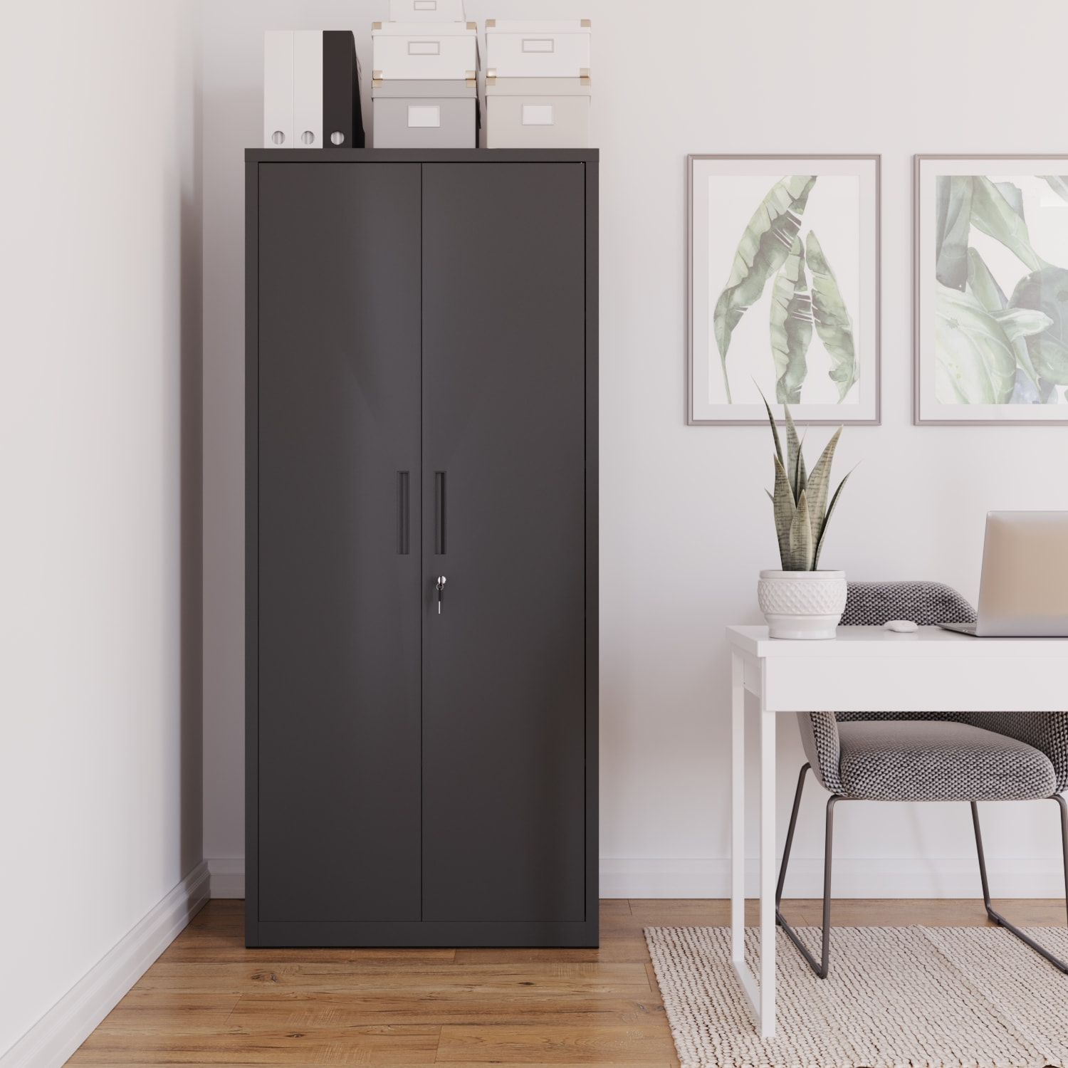 Armadio Armadietto In Metallo Multiuso Doppia Anta 5 Ripiani Regolabili Chiusura Con Doppia Chiave Mobiletto Documenti Ufficio 180x80x40 Cm Nero