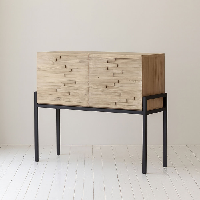 Buffet 2 portes en pin recyclé et pieds en métal noir KRISTEN
