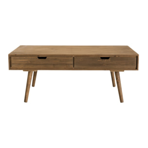 ANDY - Table basse marron scandi rectangulaire 4 tiroirs bois Sapin