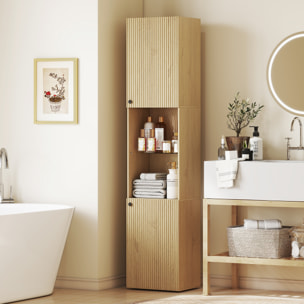 Colonne salle de bain design naturel 2 portes effet cannelé étagère verre