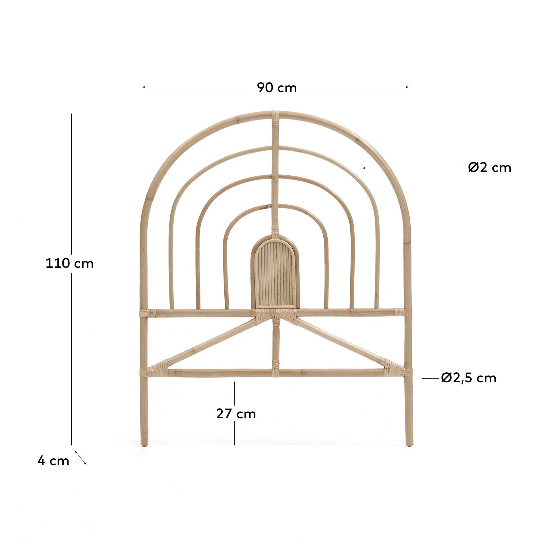 Kave Home - Testiera Sundberg in rattan finitura naturale per letto da 90 cm