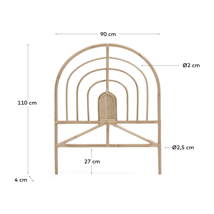 Kave Home - Testiera Sundberg in rattan finitura naturale per letto da 90 cm