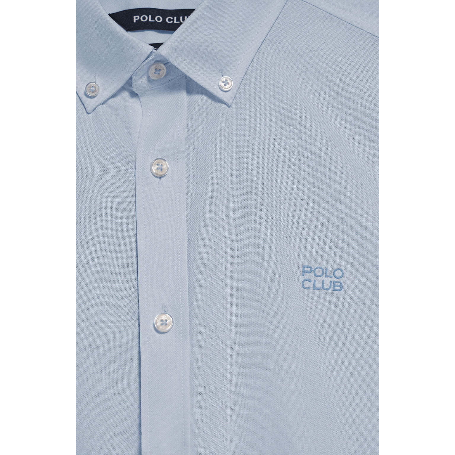 Camicia a tinta unita oxford celeste con logo ricamato Polo Club