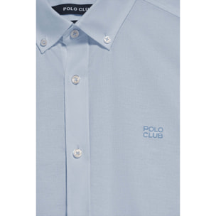 Camicia a tinta unita oxford celeste con logo ricamato Polo Club