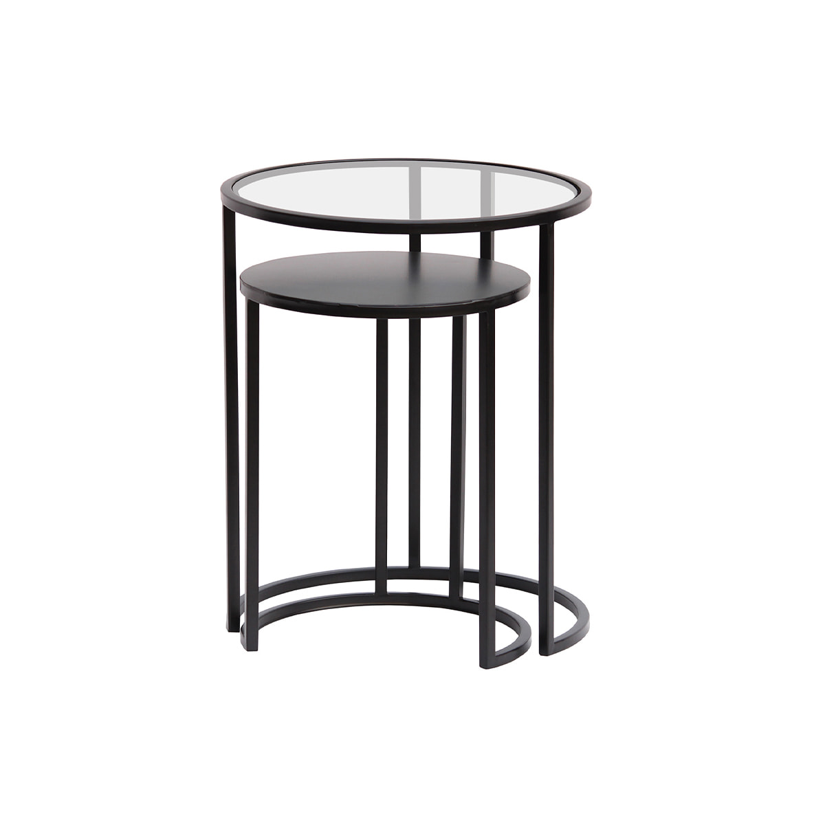 Tables d'appoint gigognes en verre trempé et métal noir TAHL