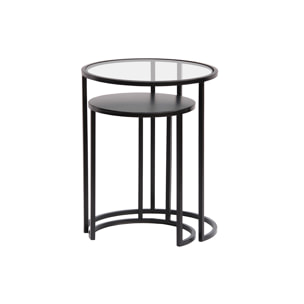 Tables d'appoint gigognes en verre trempé et métal noir TAHL