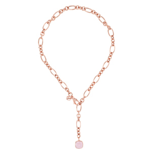 Collana a Cravatta Catena Ovale con Quarzo Rosa Quadrato