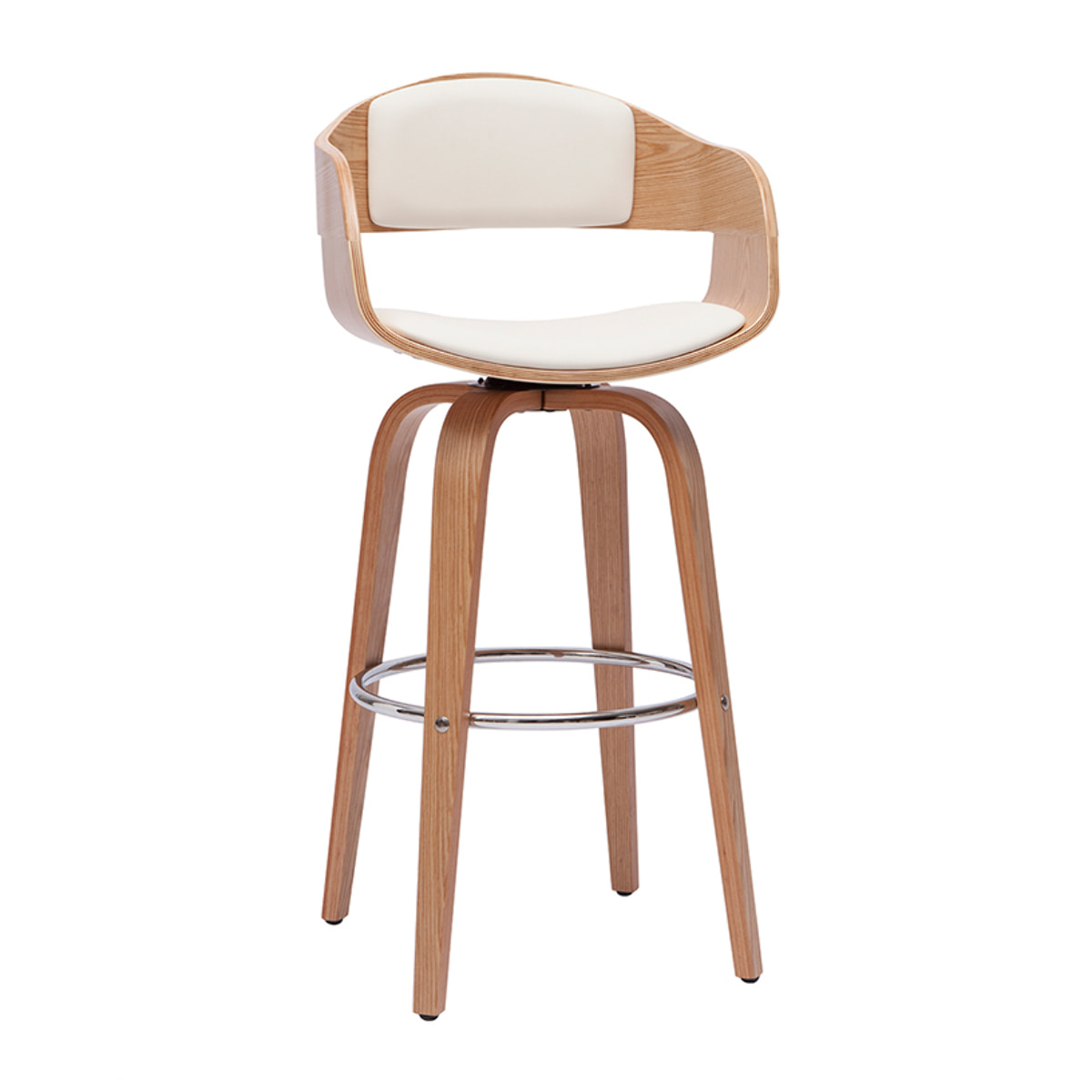 Tabouret de bar design pivotant blanc et bois clair H67.5 cm GAO