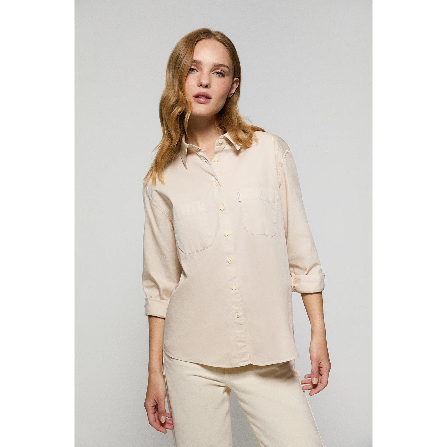 Camicia loose fit color sabbia con taschini e dettagli Polo Club