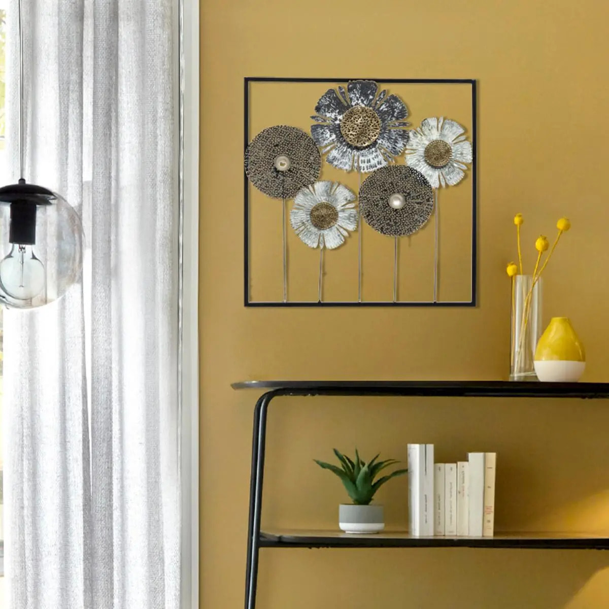 Déco murale "Fleurs" métal 50x50cm