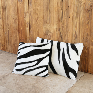 Coussin garni à motif zèbre avec dos en velours - Noir