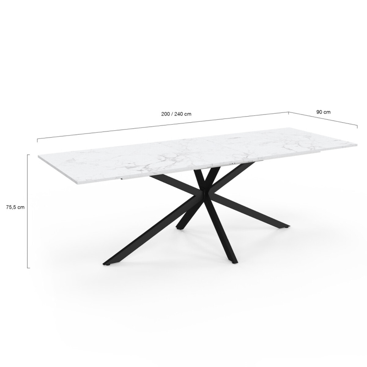 Tables repas extensibles Spider plateau bois et pieds croisés - Marbre - Noir