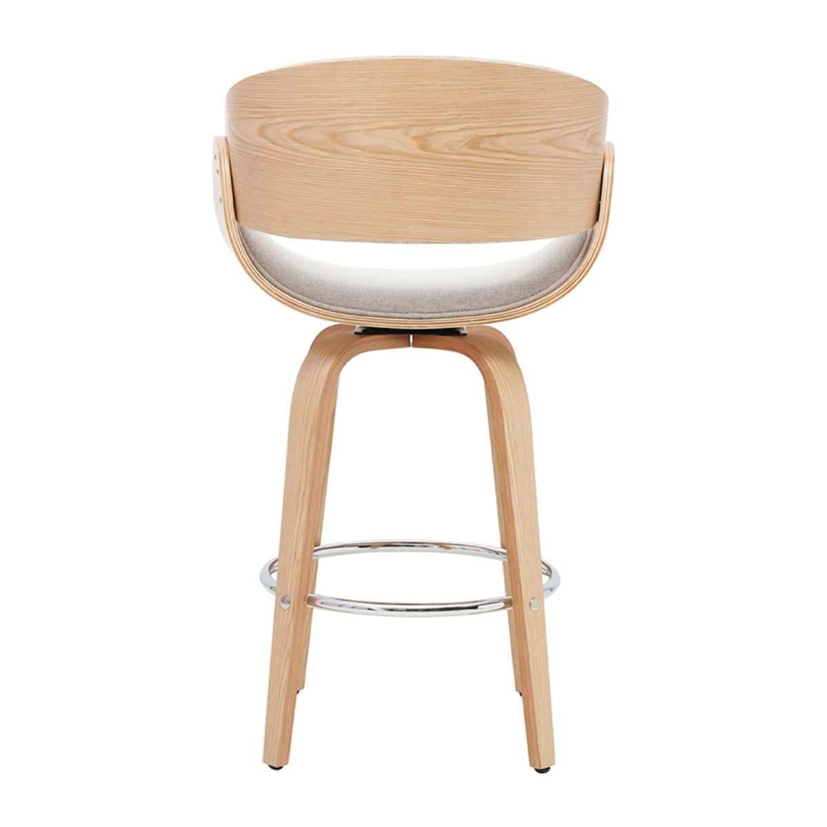 Tabouret de bar pivotant en tissu effet velours texturé beige et bois clair H69 cm BENT