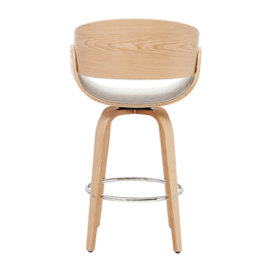 Tabouret de bar pivotant en tissu effet velours texturé beige et bois clair H69 cm BENT