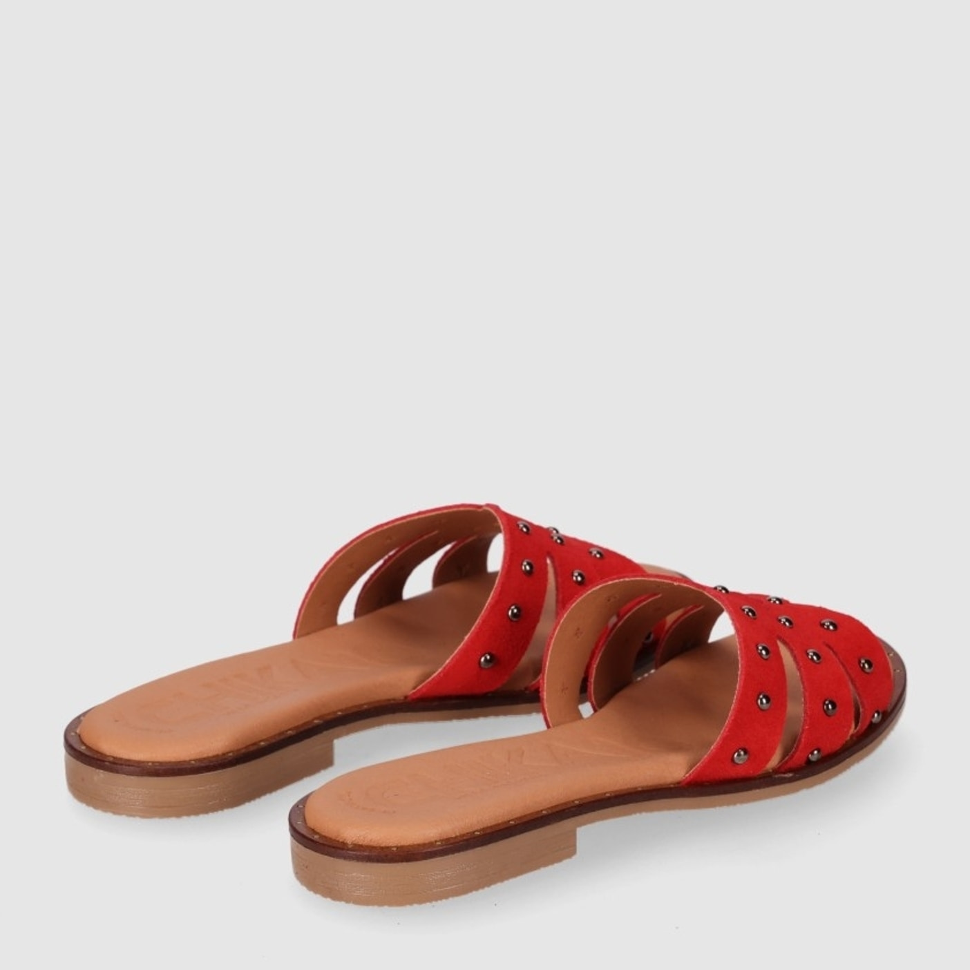 Sandalias de Serraje - Rojo - Tacón: Bajo