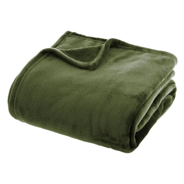 Plaid flanelle vert kaki 130x180cm