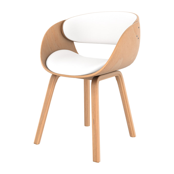 Chaise en bois clair et PU blanc - Adelmar