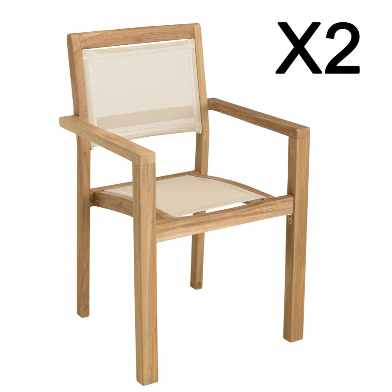 HARRIS - Lot de 2 fauteuils empilables textilène couleur beige