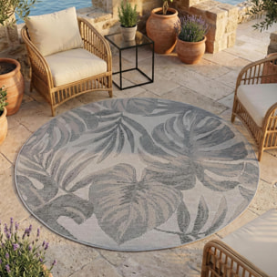 DESERT - Tapis rond intérieur/extérieur gris, design tropical