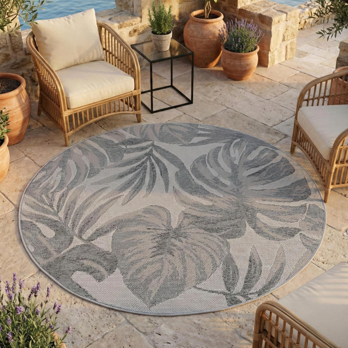 DESERT - Tapis rond intérieur/extérieur gris, design tropical