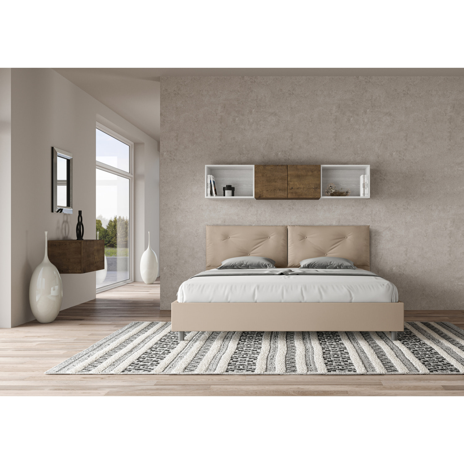 Cama matrimonial sin somier acolchada 200x210 cuero sintético gris paloma Appia Large