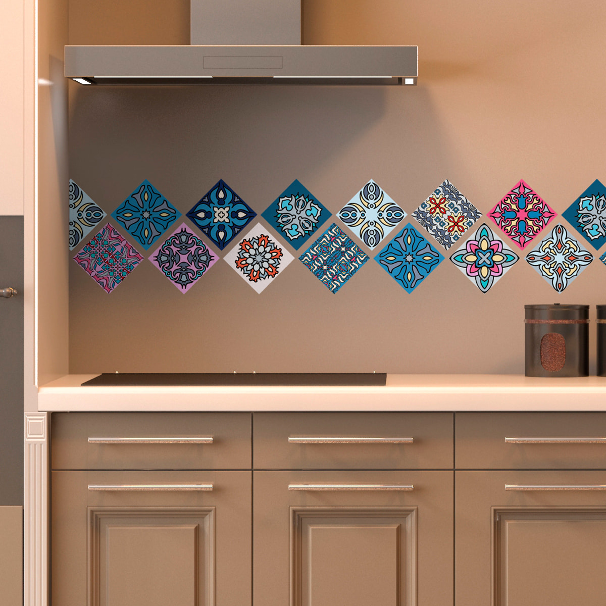 Stickers muraux - Sticker Mural Carrelage adhésif Cuisine Salle de Bain - 12 STICKERS CARREAUX DE CIMENT AUSTRALIA