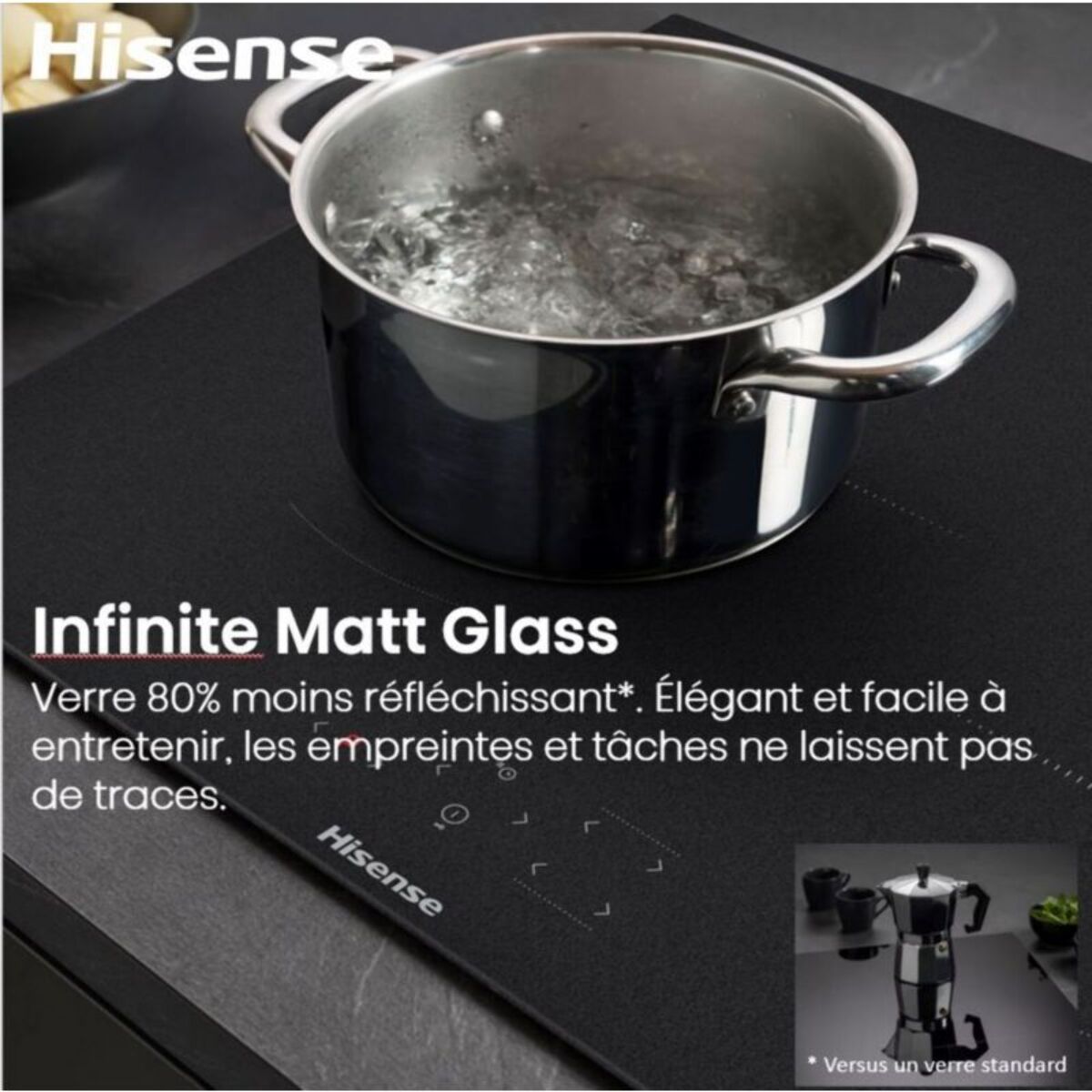 Plaque induction aspirante HISENSE HEH8443BSRWF InfiniteMattGlass
