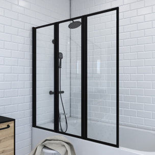 Pare baignoire Pivotant 3 Volets Noir Mat - 125x143 cm - Verre Trempé 4 mm - ZAGGY DARK