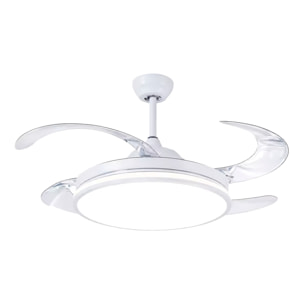 Ventilador de techo 7807 120 cm, aspas retráctiles, motor DC 36W, luz LED regulable 60W, 6 velocidades y modo invierno/verano. Control mediante mando a distancia o aplicación móvil.