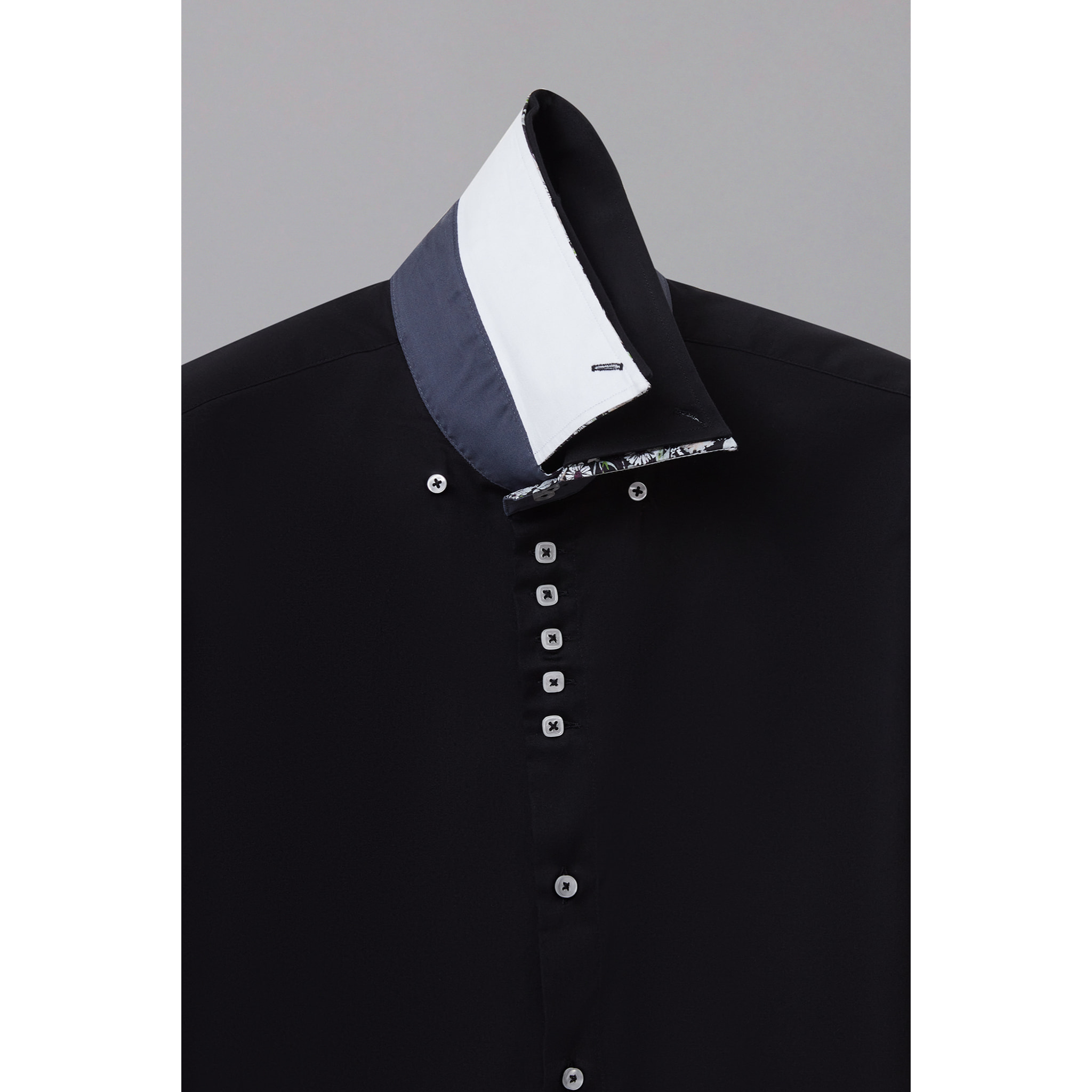 Camicia Uomo 2 Bottoni Button Down 7bottoni Doppio Coll Satin Unito Nero