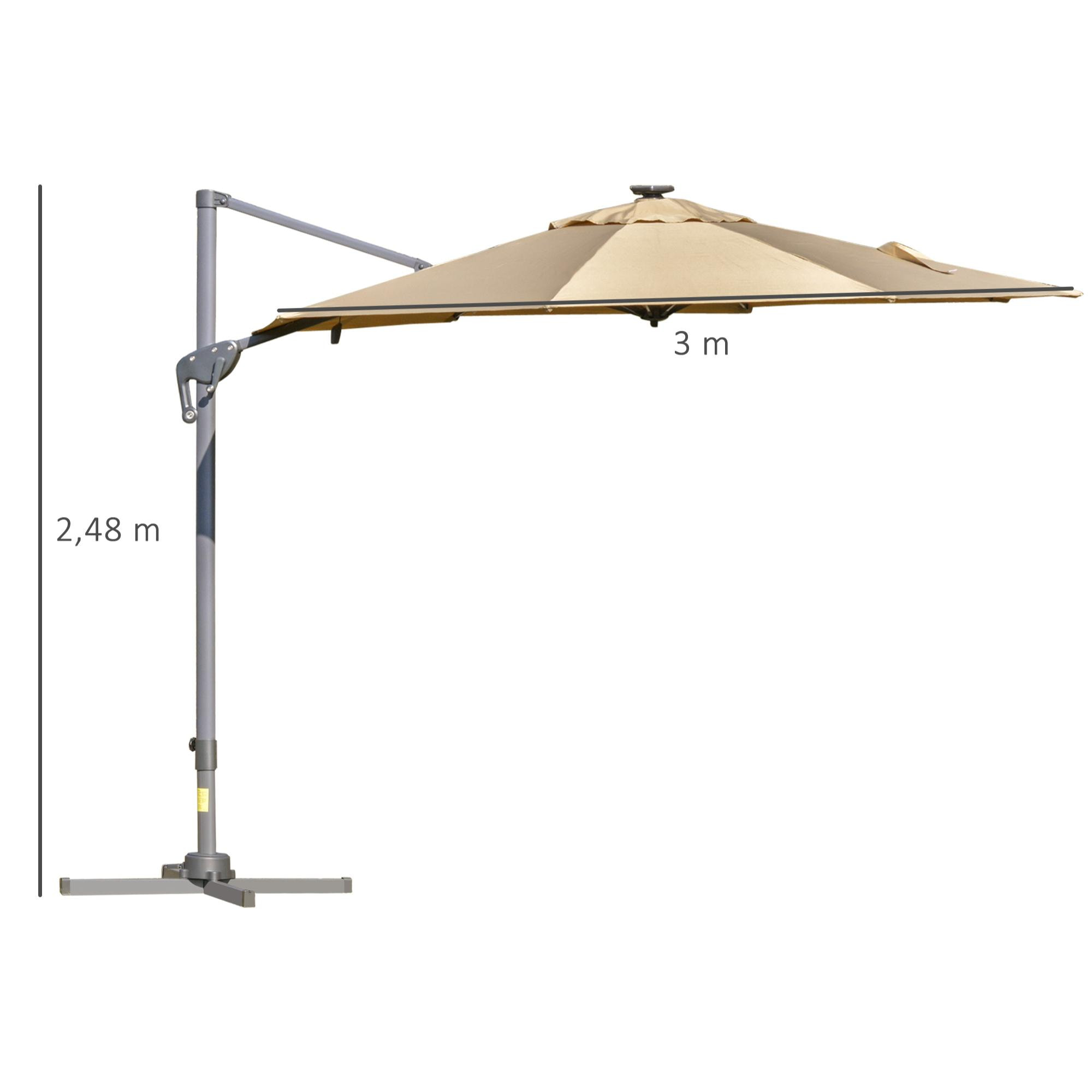 Parasol déporté octogonal parasol LED inclinable pivotant manivelle piètement acier dim. Ø 3 x 2,48H m beige