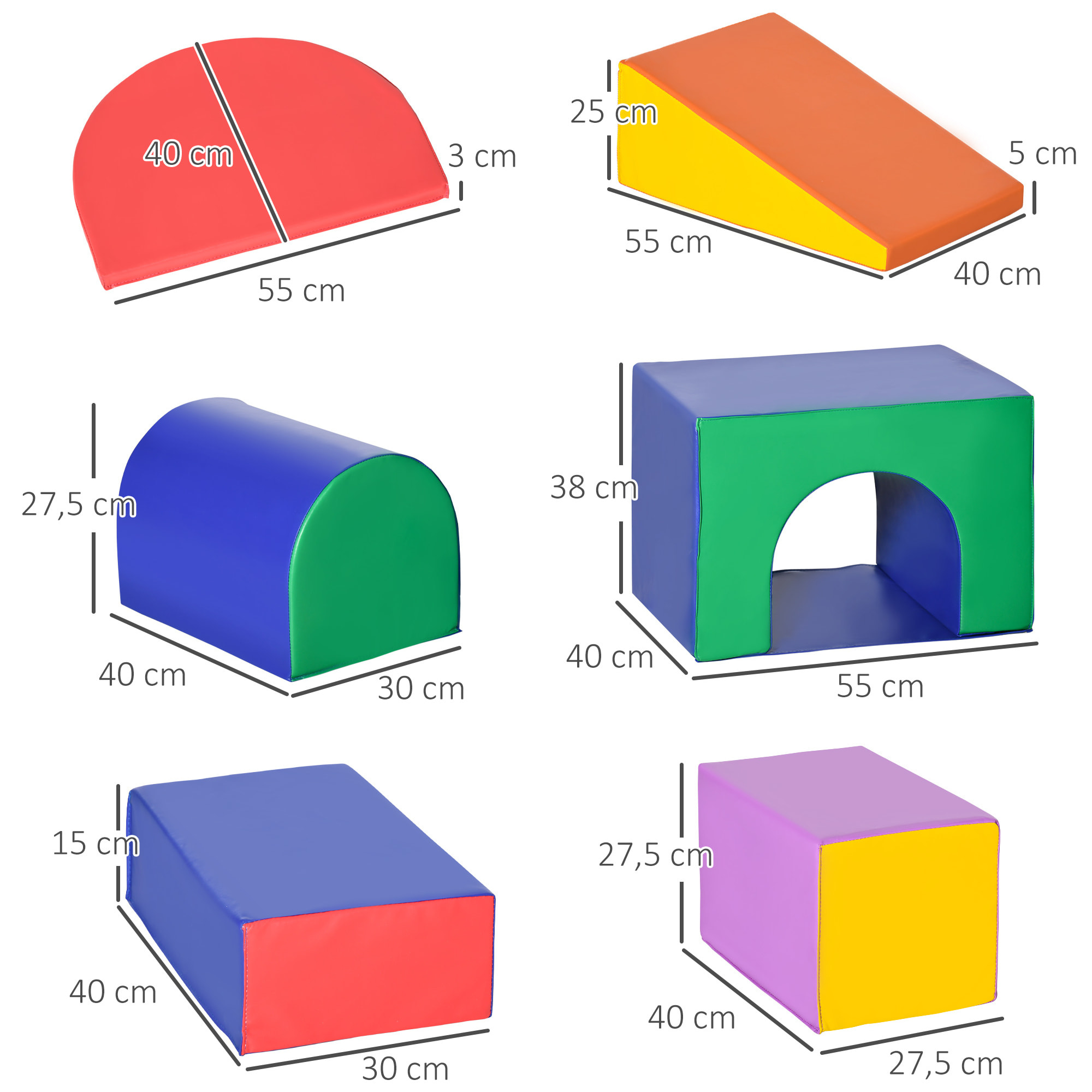 7 blocs de construction en mousse XXL - modules de motricité - jouets éducatifs - certifiés normes EN71-1-2-3 - mousse EPE revêtement PU multicolore