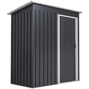 Abri de jardin - remise pour outils - cabanon porte coulissante - dim. 163L x 89l x 182H cm - tôle d'acier noir blanc