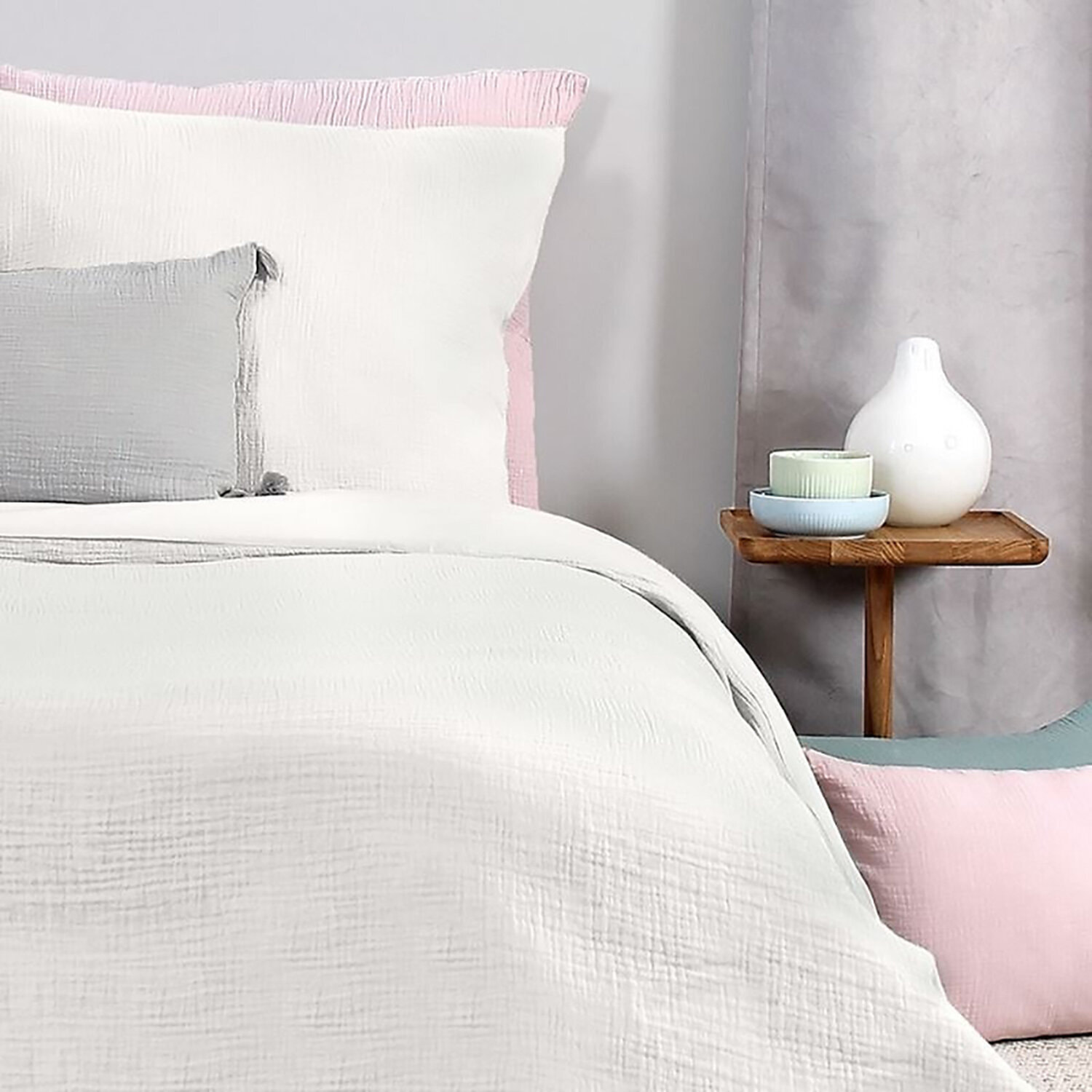 Parure housse de couette 100% gaze de coton blanc