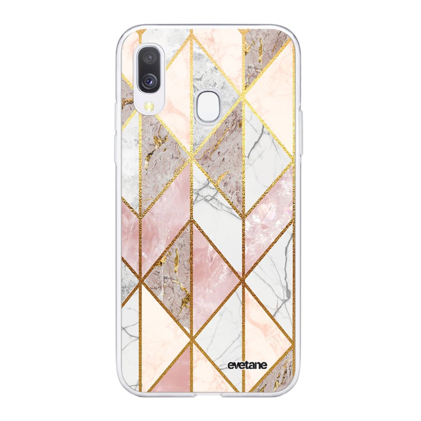 Coque Samsung Galaxy A20e 360 intégrale transparente Marbre Rose Losange Tendance Evetane.