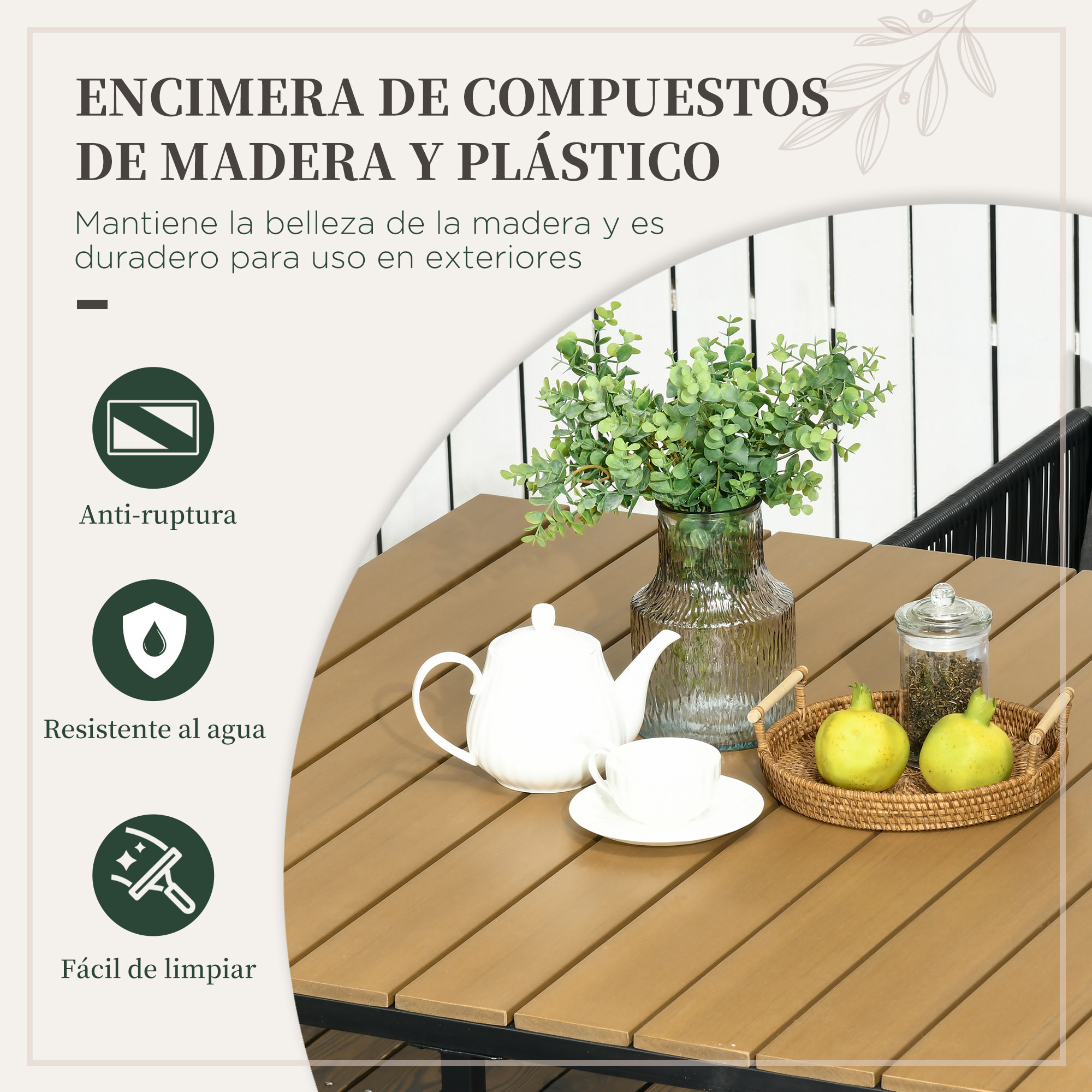 Conjunto de Jardín Exterior de Ratán Sintético Juego de Muebles de Jardín para Exterior de Ratán de 5 Piezas con Mesa Cuadrada 4 Sillas Cojines Negro y Natural