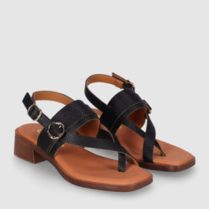 Sandalias de Serraje - Negro - Tacón: 4 cm