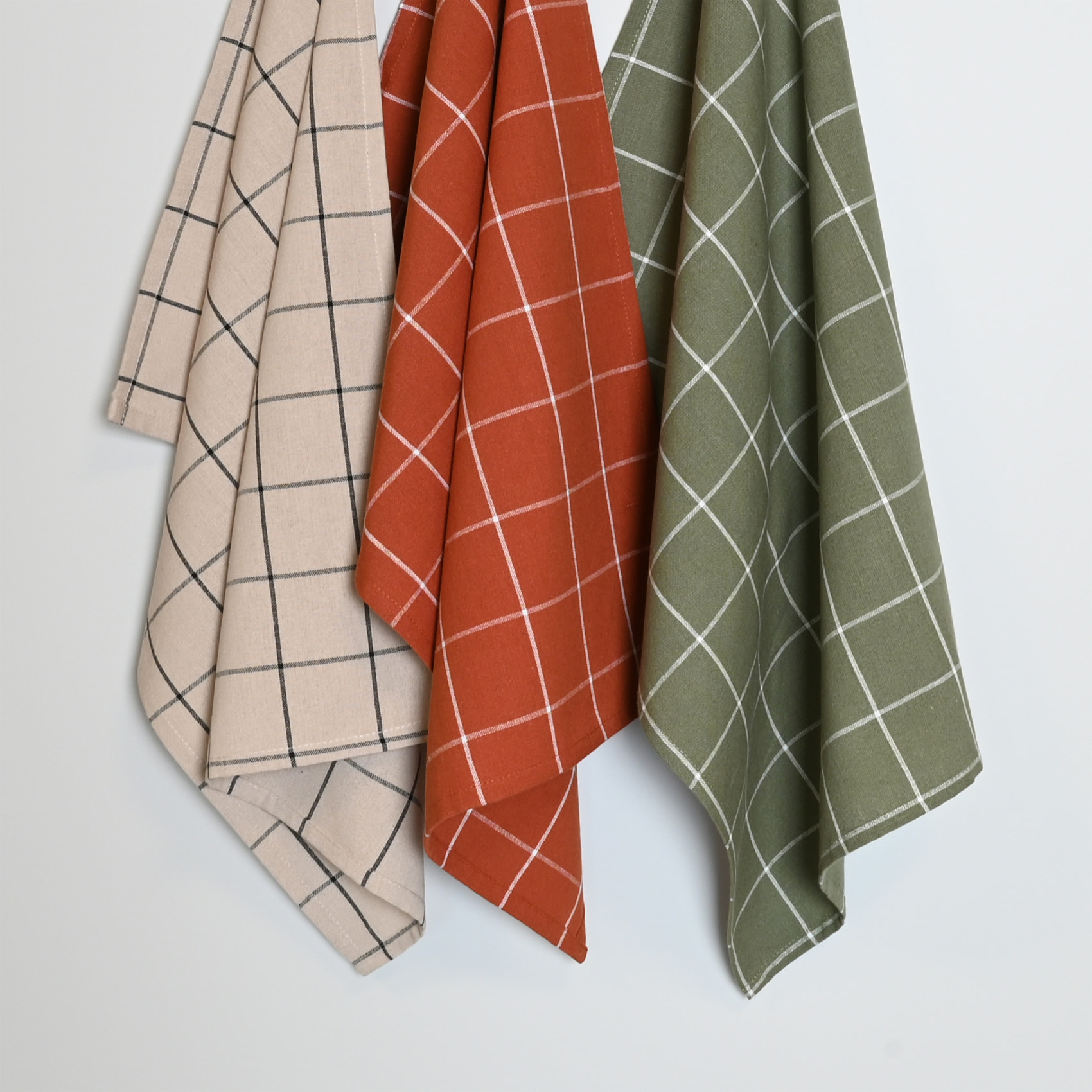 Torchon de cuisine en coton à motif carreaux - Beige