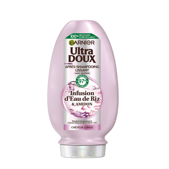 Lot de 12 - Garnier Ultra Doux Après-Shampooing Lissant Infusion d'Eau de Riz 200ml