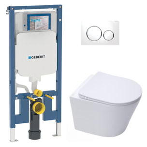 Pack WC sans bride Infinitio + Abattant softclose slim + Bâti support Geberit Extra-plat UP720 + Plaque Blanche