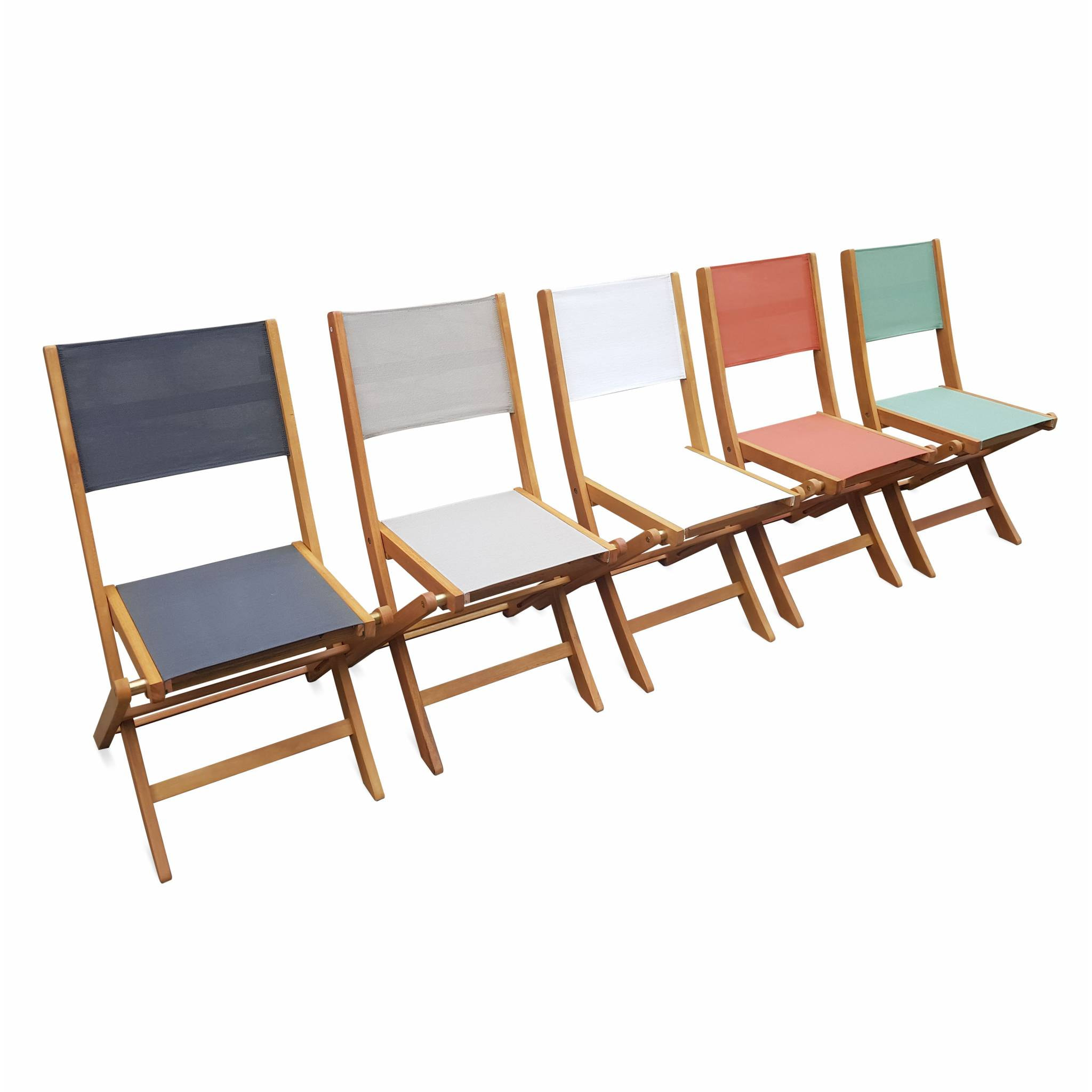 Chaises de jardin en bois et textilène - Almeria blanc - 2 chaises pliantes en bois d'Eucalyptus huilé et textilène
