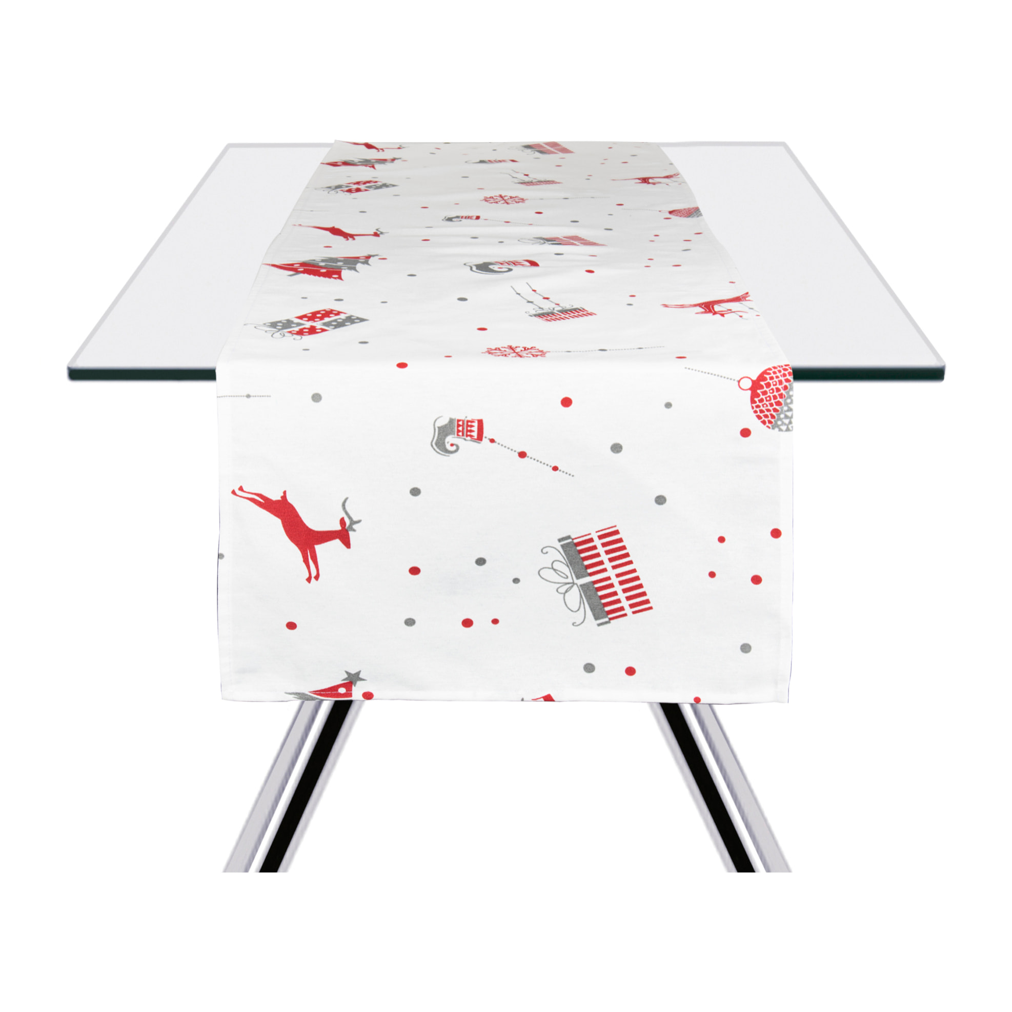 Chemin de table Excelsa – Merry Christmas, Coton et polyester blanc