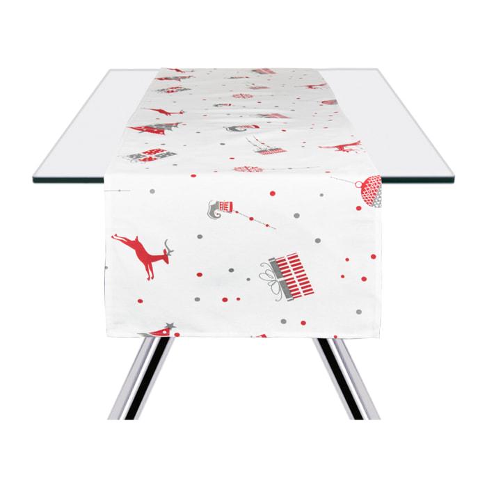 Chemin de table Excelsa – Merry Christmas, Coton et polyester blanc