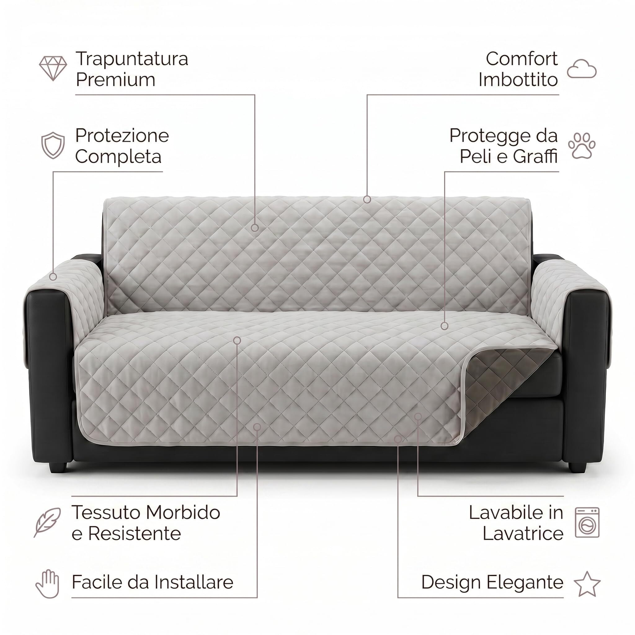 Copripoltrona reversibile in poliestere - PANNA/TORTORA
