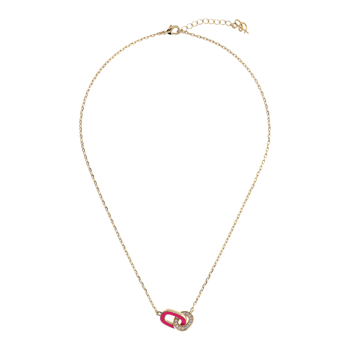 Collana Golden Catena Forzatina con Doppia Maglia Smaltata Fucsia e in Pavé di Cubic Zirconia