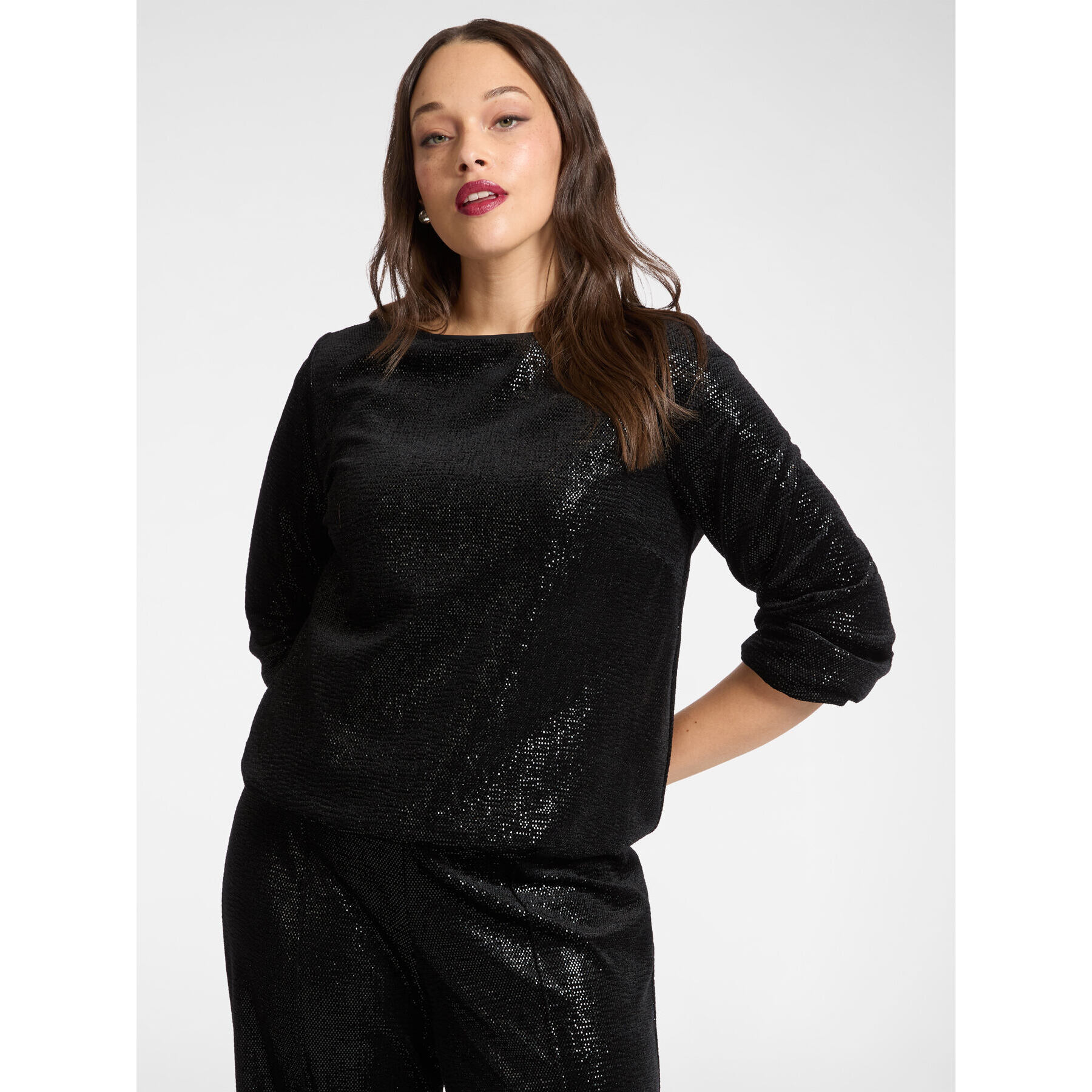 Elena Mirò - blusa de chenilla laminada - Negro